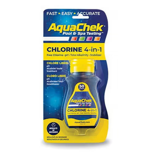 AquaChek Yellow 4-in-1 Chlorine Test Strips, 50 Strips per Bottle